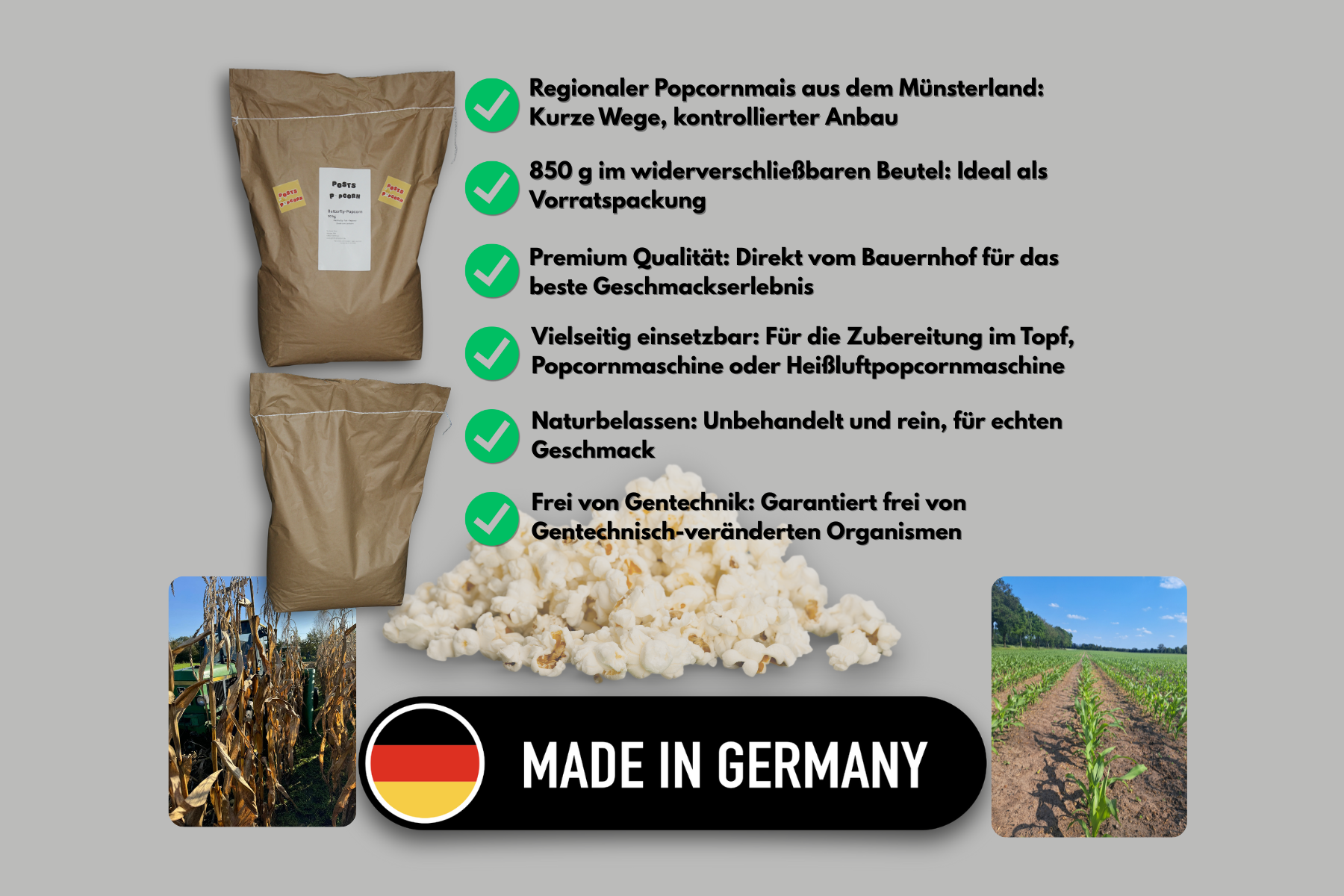 Butterfly Popcornmais 10 kg aus Deutschland - Direkt vom Bauernhof