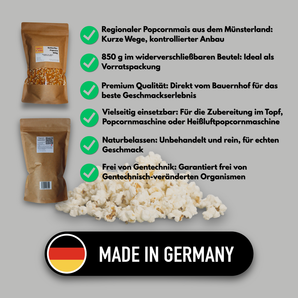 Butterfly Popcornmais 850 g aus Deutschland – Direkt vom Bauernhof